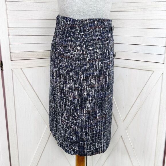 Loft Faux Wrap Tweed A Line Skirt Back Multi 4 Office Preppy Nautical - Picture 3 of 14